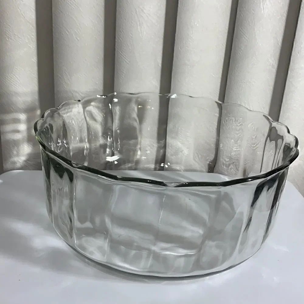 Bowl Vintage Large Clear Ribbed Glass Dining Serving Entertaining Kitchen Bowl